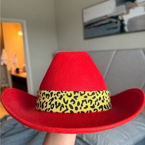 Bold Red Cowgirl Hat with Leopard Print Band western, rodeo, cowgirl small adult